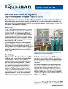 Equilibar Back Pressure Regulator in Fischer-Tropsch Catalyst Research