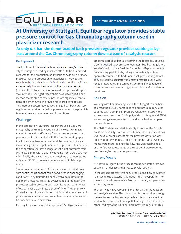 Customer Case Study from University of Stuttgart - Stable Pressure in Partial Oxidation of Hydrocarbons in plasticizer research.