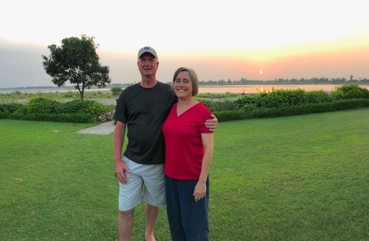 Diane Jacober with her husband on the Ganges River in Haridwar, India