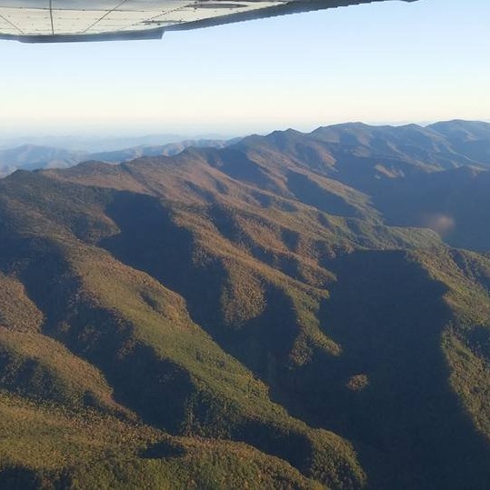 Aerial view of Blue Ridge Mountains around Equilibar