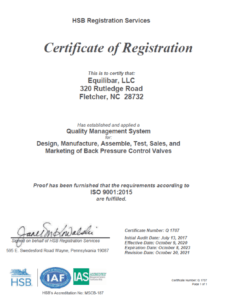 Equilibar Certificate of Registration ISP 9001-2015