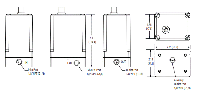 dimensional drawing of EHP electronic high pressure controller