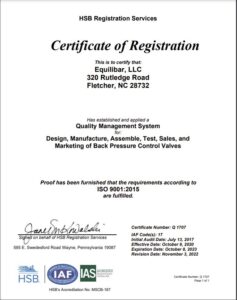 Equilibar ISO 9001:2015 Certificate